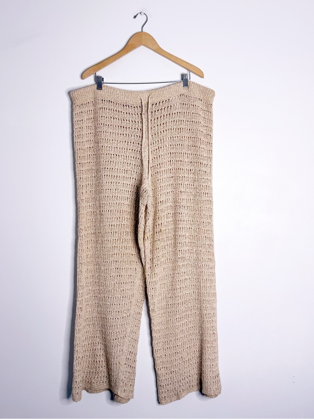 American Eagle Crochet Wide Leg Pants Size XXL Beige 100% Cotton